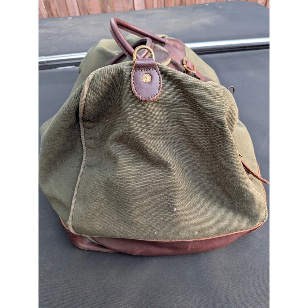 Duluth Pack Sportsman Duffle Large Green Canvas Brown Leather Vintage USA
